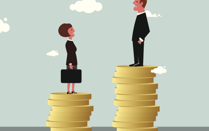 Dessin symbolique représentant les inégalités salariales en France entre un homme et une femme exerçant le même emplois.