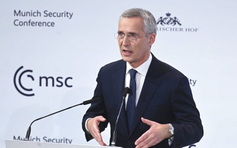 Jens Stoltenberg, le secrétaire général de l'OTAN, prononce un discours lors de la Conférence de Munich sur la sécurité, à Munich (Allemagne), le samedi 18 février 2023 - Felix Hoerhager/(c) Copyright 2023, Alle Rechte vorbehalten