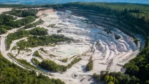 La carrière d'Echassières (Allier) où doit être implantée la future mine de lithium, abrite déjà une exploitation minière consacrée à l’extraction de kaolin et d’un concentré d’autres métaux. - © Imerys