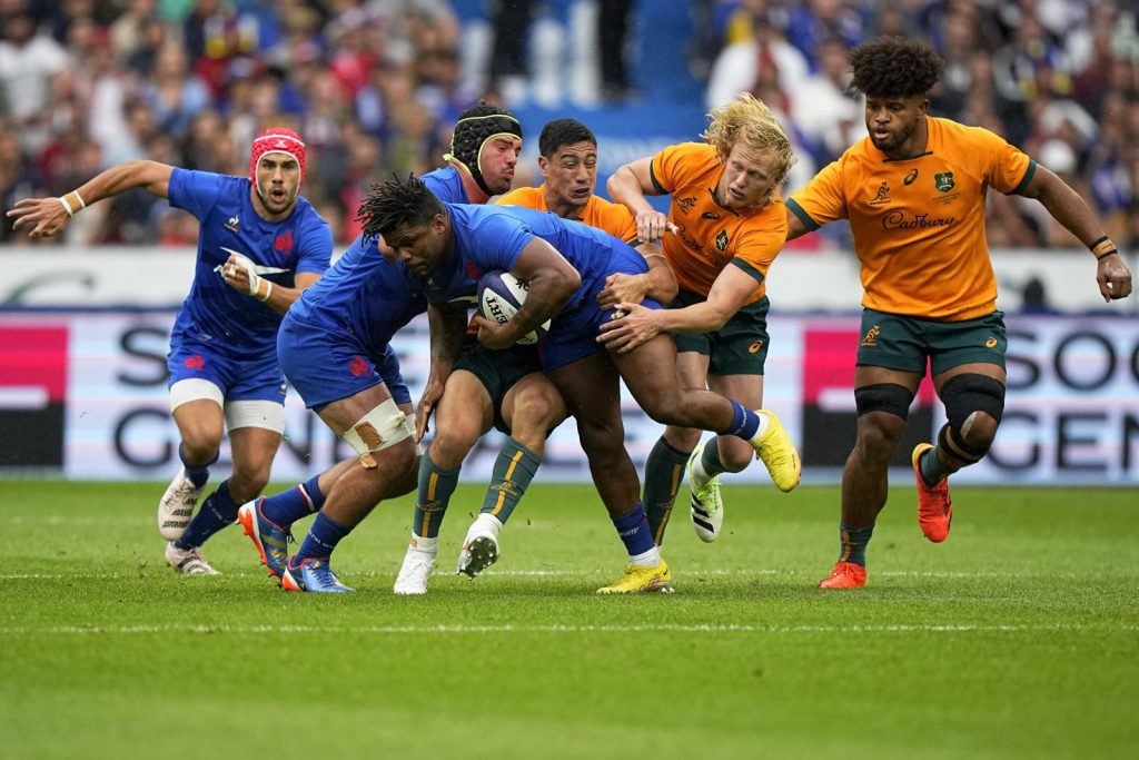 Le XV de France s'impose largement contre l'Australie (41-17), dimanche 27 août. (crédit : Sipa / AP / Michel Euler)