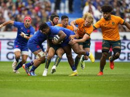 Le XV de France s'impose largement contre l'Australie (41-17), dimanche 27 août. (crédit : Sipa / AP / Michel Euler)