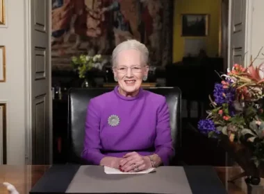 Queen Margrethe II gives a New Year’s speech and announces her abdication from Christian IX’s Palace, Amalienborg Castle, in Copenhagen, on Sunday, Dec. 31, 2023. Ritzau Scanpix | Via Reuters