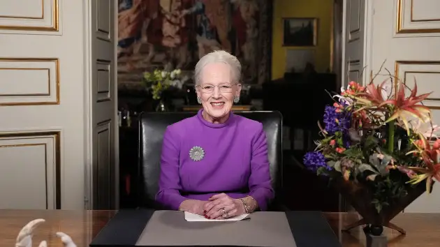 Queen Margrethe II gives a New Year’s speech and announces her abdication from Christian IX’s Palace, Amalienborg Castle, in Copenhagen, on Sunday, Dec. 31, 2023. Ritzau Scanpix | Via Reuters