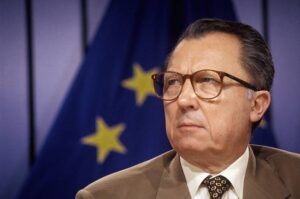 The president of the European commission Jacques Delors, in Brussels, Belgium, on June 10, 1993. (Photo by Jean-Michel TURPIN/Gamma-Rapho via Getty Images)