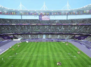 La piste d’athlétisme violette du Stade de France accueillera les épreuves d’athlétisme cet été. ©Paris 2024