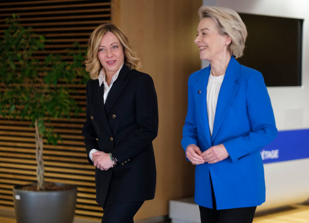 Giorgia Meloni et Ursula von der Leyen à Bruxelles en Belgique le 20 décembre 2024. (Photo by Thierry Monasse/Getty Images)