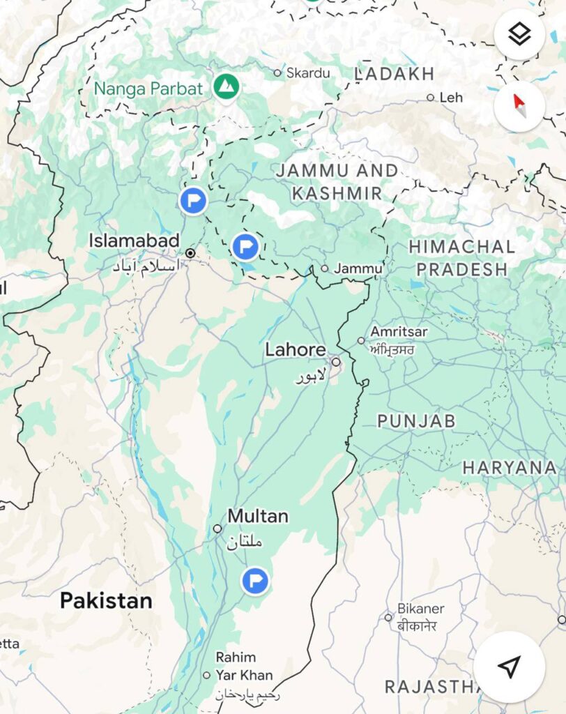 Map shows the 3 confirmed locations targeted by Indian missiles: 1. Muzaffarabad, Pakistani-administered Azad Kashmir. 2. Kotli, Pakistani-administered Azad Kashmir. 3. Bahawalpur, Pakistan proper.