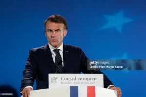 Image representant Emmanuel Macron lors d’un discours au parlement européen le 26 juin dernier