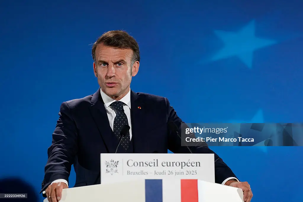 Image representant Emmanuel Macron lors d’un discours au parlement européen le 26 juin dernier